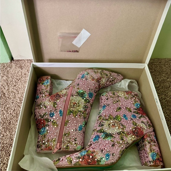 Betsey Johnson Cady Floral Rhinstone Ankle Boots - Picture 2 of 7